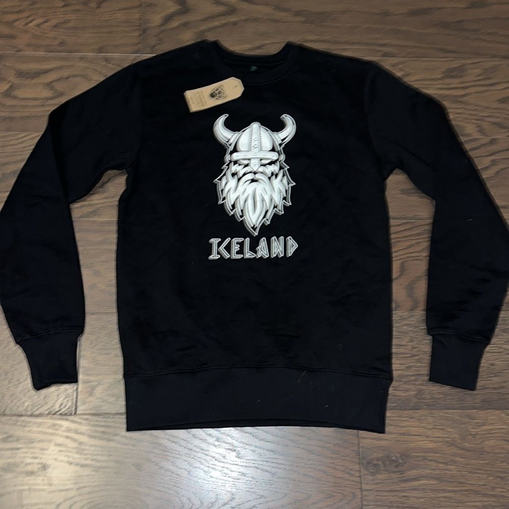 New Reykjavik Iceland Viking Black Fleece raglan sweatshirt S adult (youth XL)